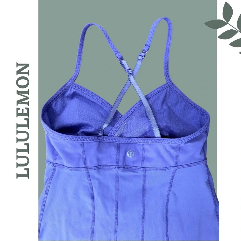🛍️3/$40 Lululemon Purple Tank Top Built In Sports Bra Criss Cross Back Strap 4 - Picture 4 of 8